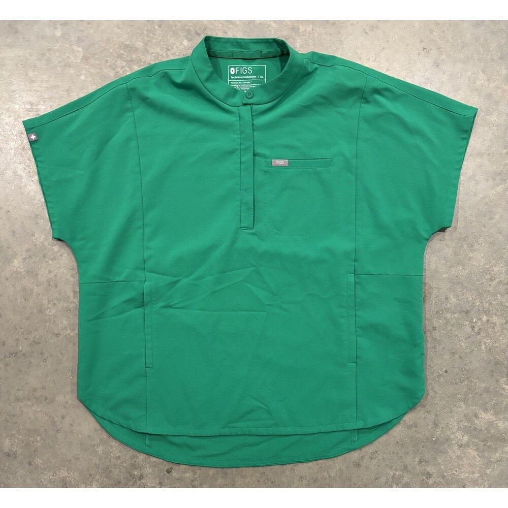 Figs Montex Scrub Top Womens XL Green Half Zip Mandarin Pockets Technical
